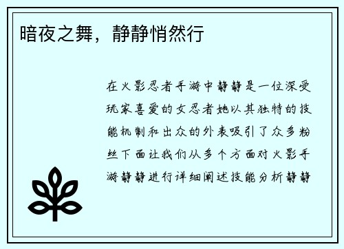 暗夜之舞，静静悄然行